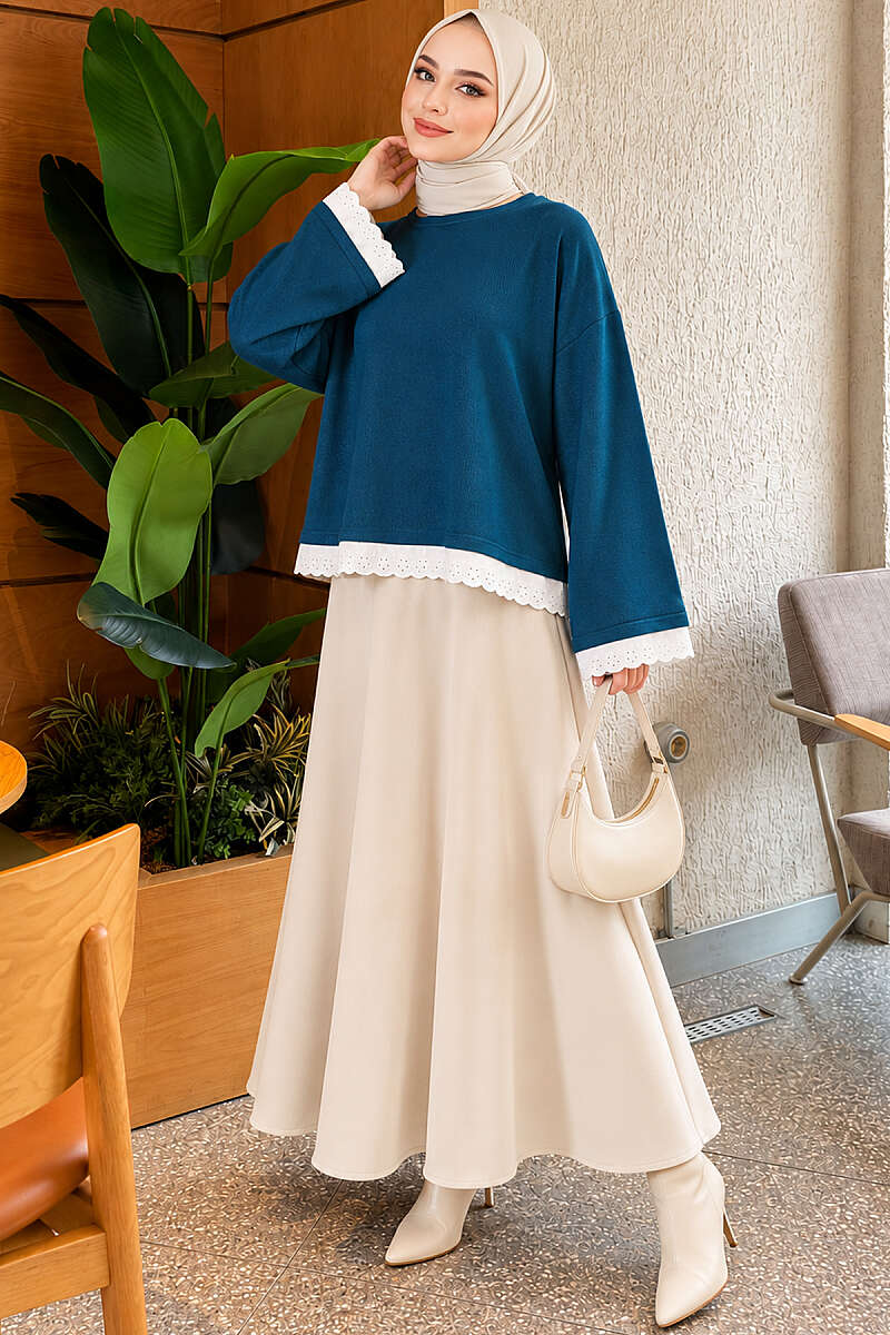 Basic Tunic with Lace Detail - Teal