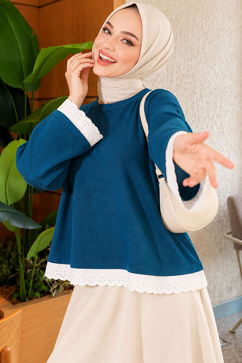 Basic Tunic with Lace Detail - Teal