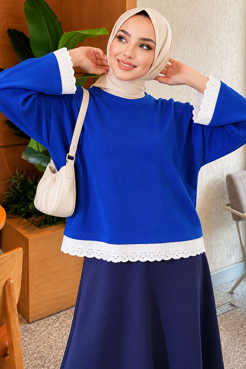 Basic Tunic with Lace Detail - Saxe Blue