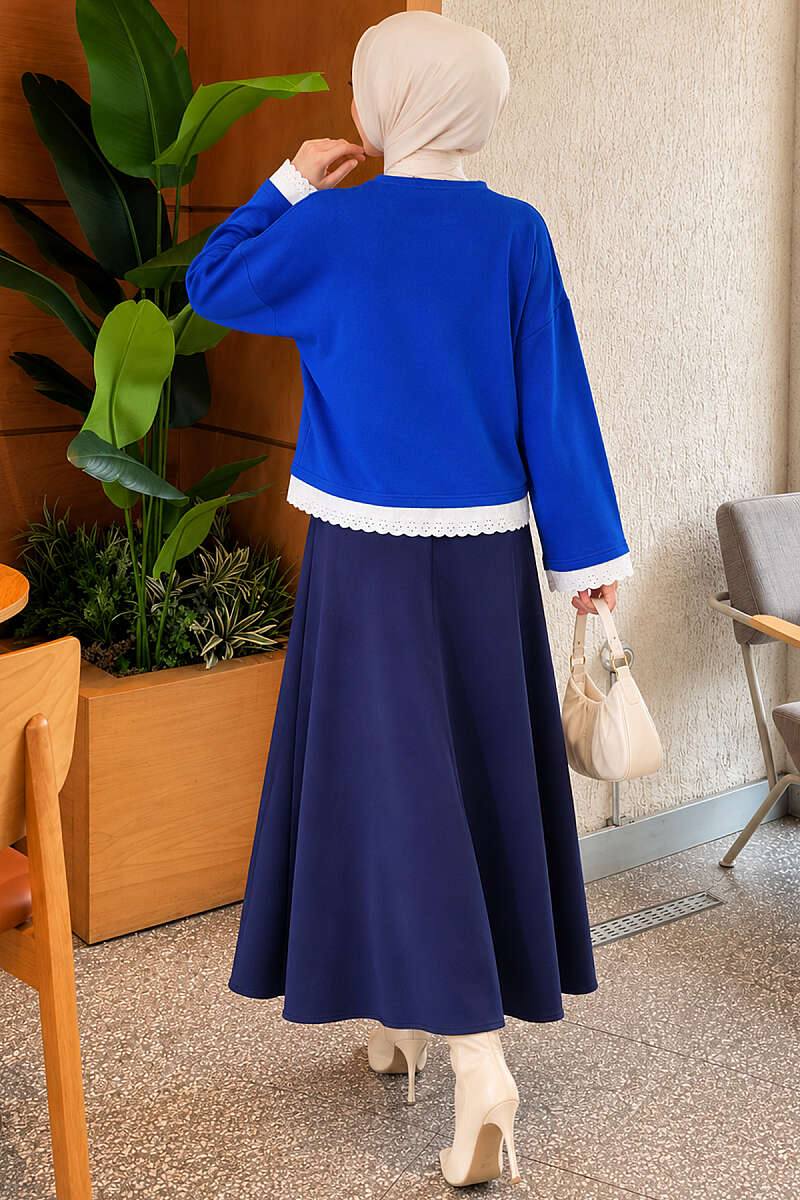 Basic Tunic with Lace Detail - Saxe Blue