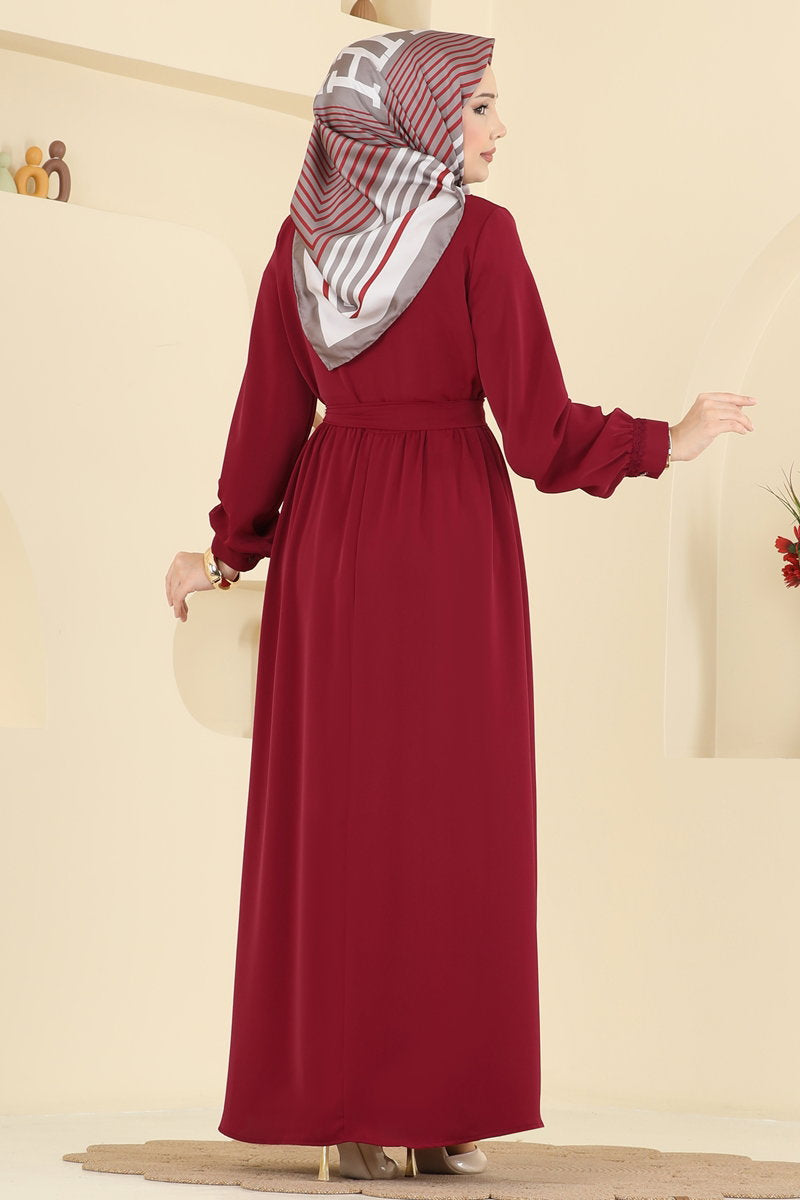 Lace-Detail Silky Dress - Burgundy