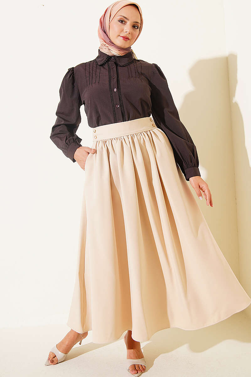 Short Lace-Detail Shirt with Darts - Dark Brown