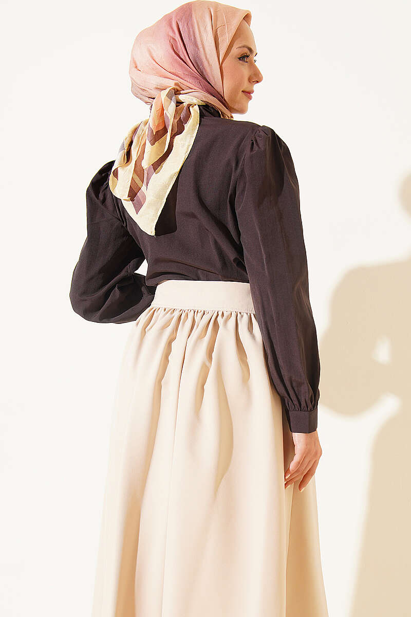Short Lace-Detail Shirt with Darts - Dark Brown