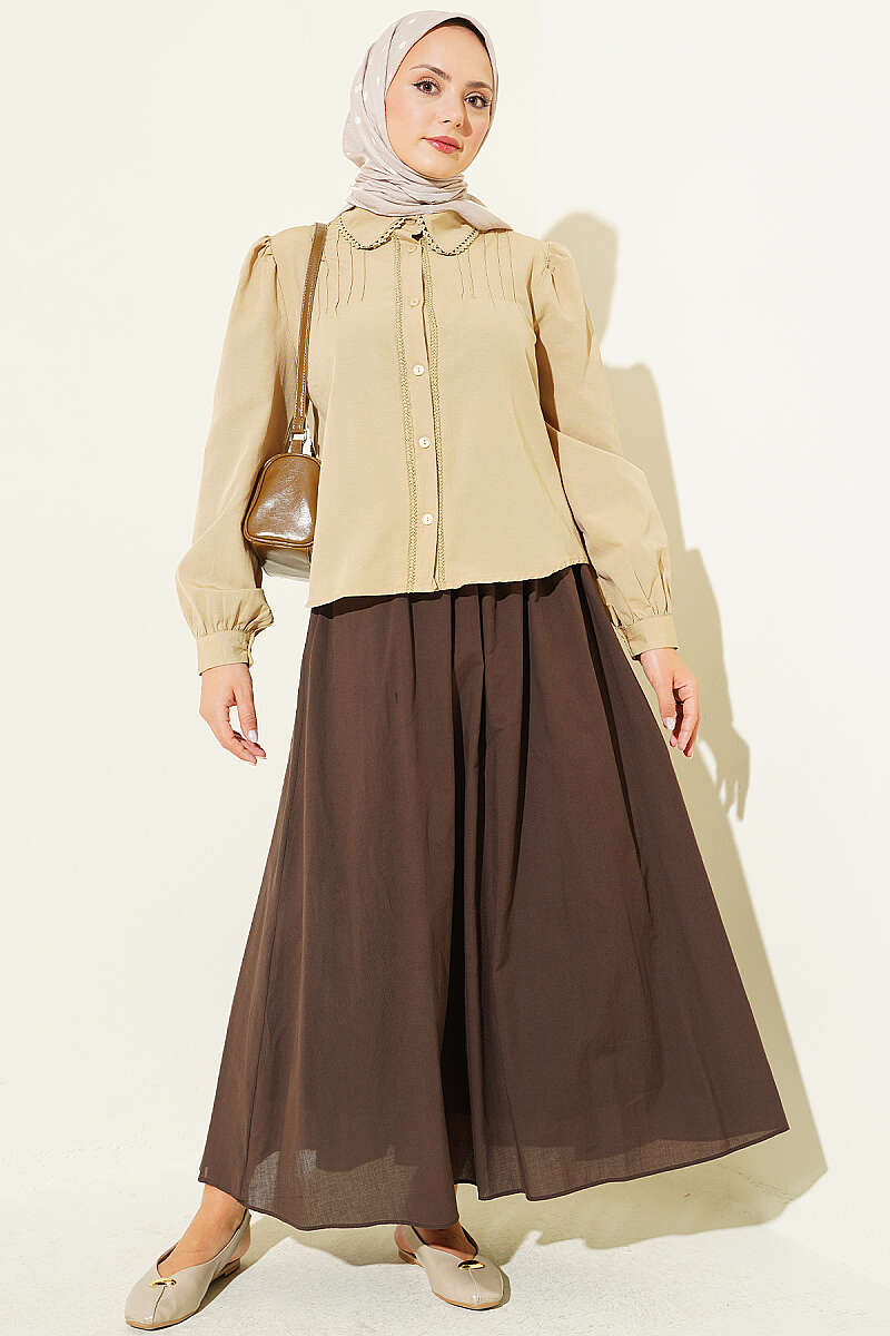Short Lace-Detail Shirt with Darts - Sage