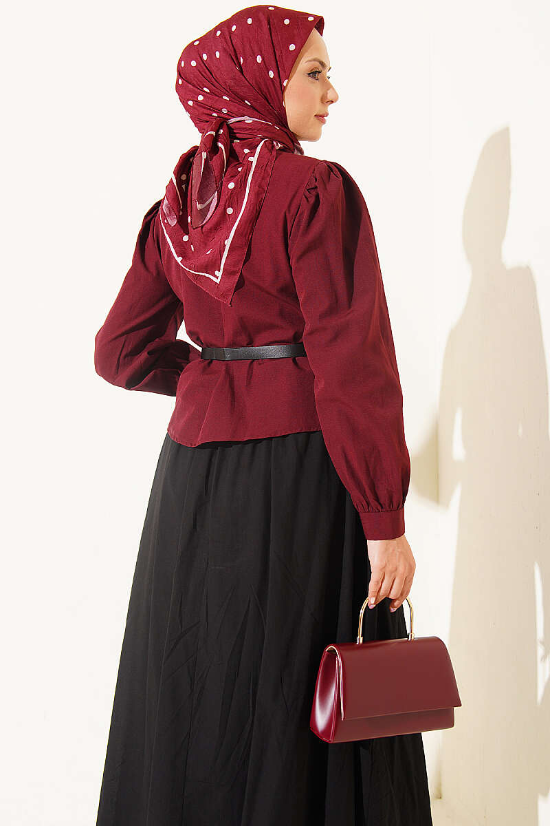 Short Lace-Detail Shirt with Darts - Burgundy
