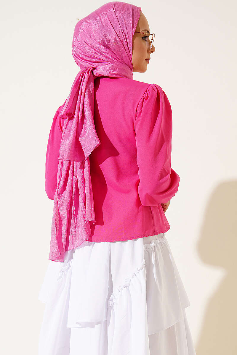 Short Lace-Detail Shirt with Darts - Fuchsia