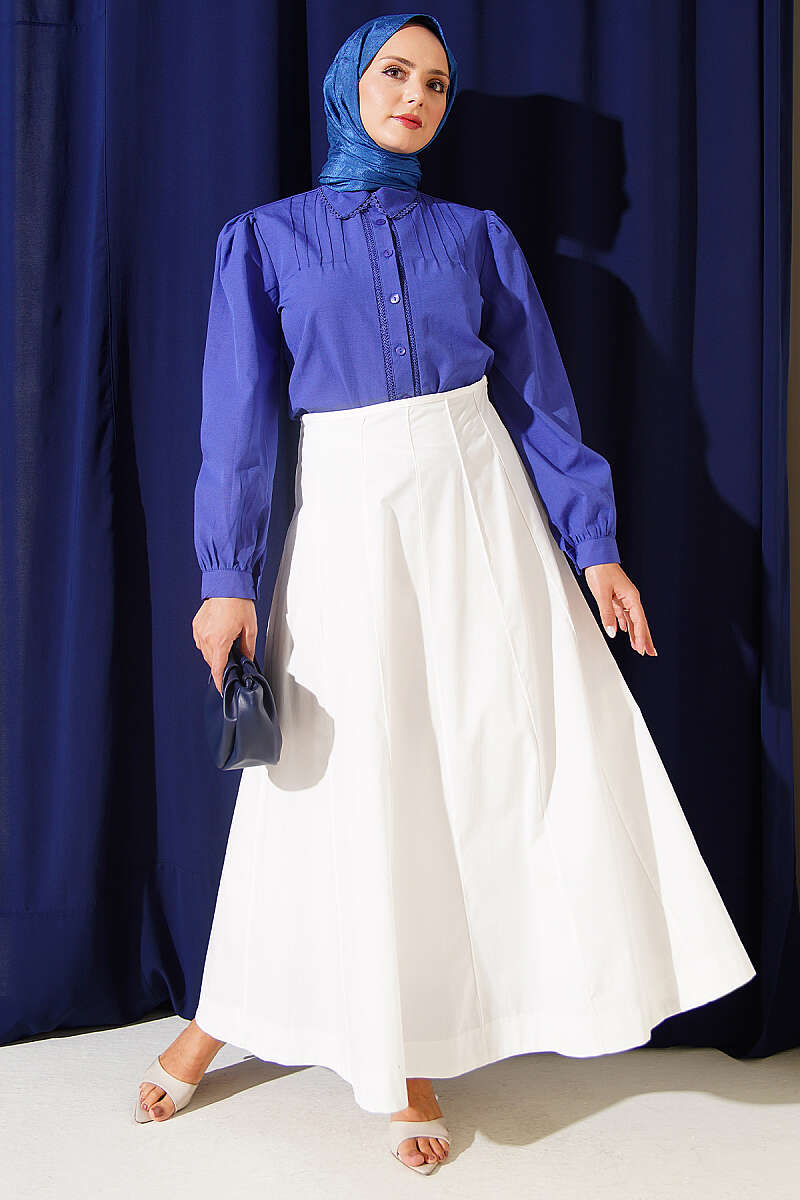 Short Lace-Detail Shirt with Darts - Violet