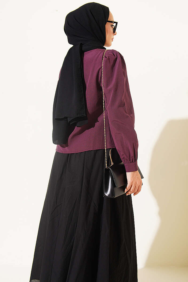 Short Lace-Detail Shirt with Darts - Plum