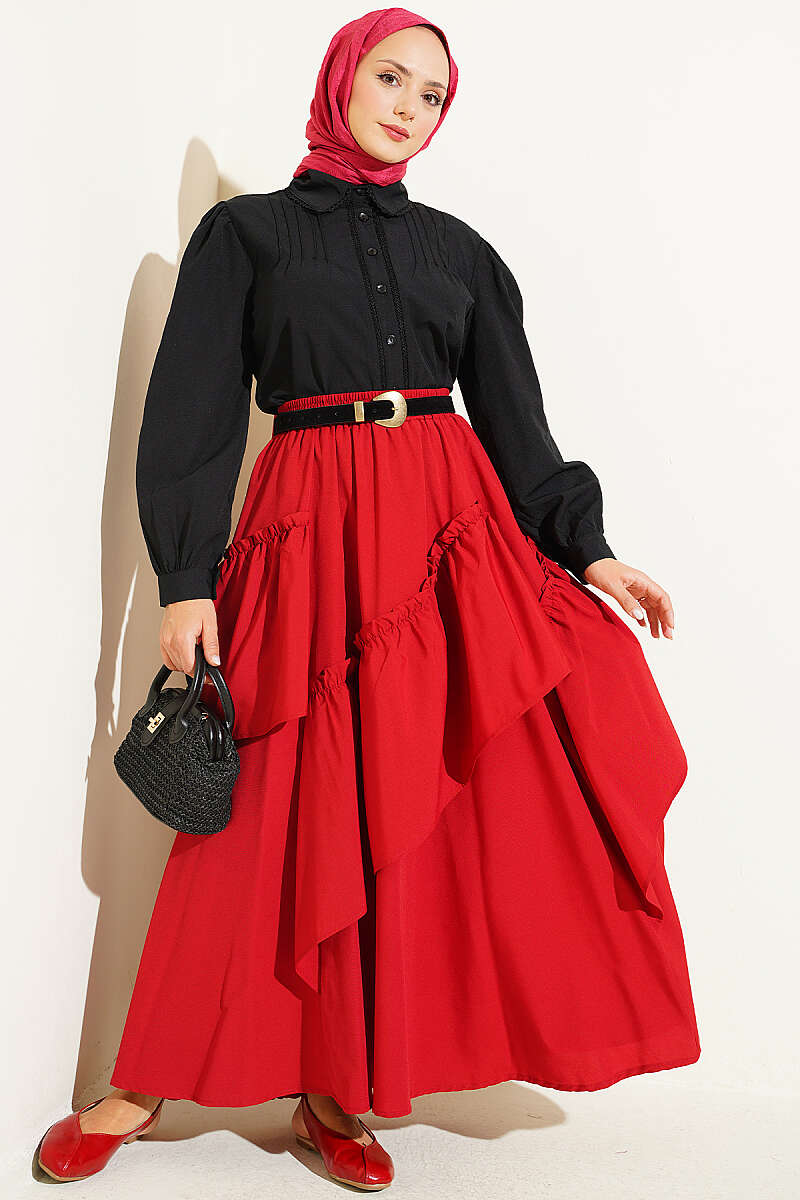 Short Lace-Detail Shirt with Darts - Black