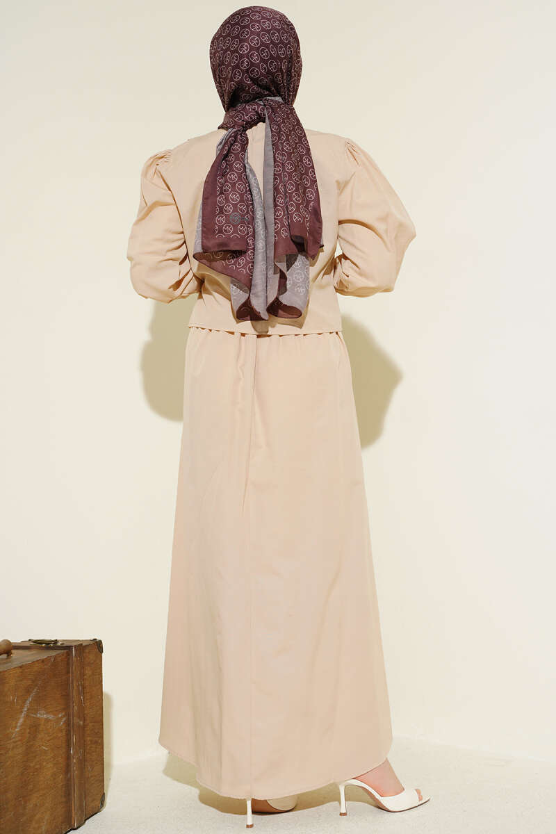 Lace-Detail Poplin Pinafore Dress - Beige
