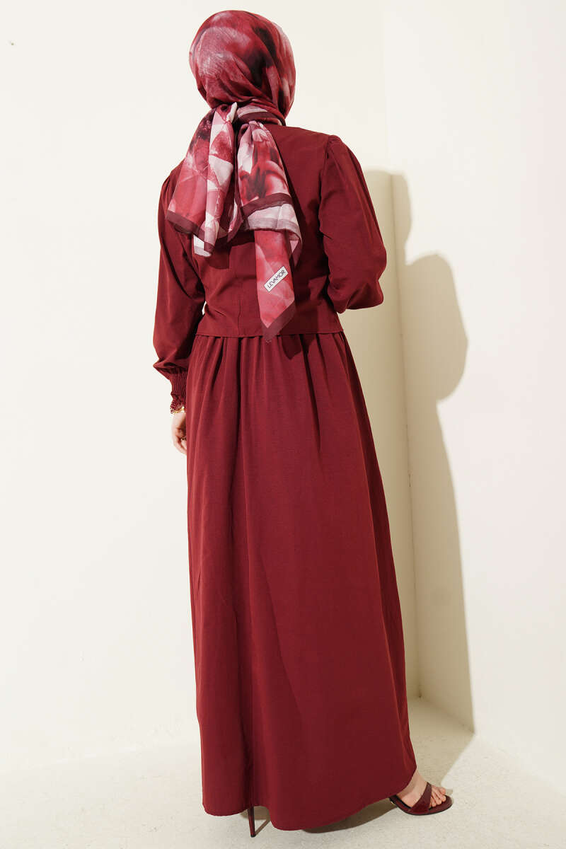Lace-Detail Poplin Pinafore Dress - Burgundy