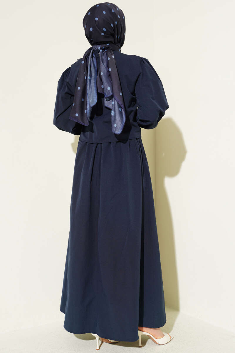 Lace-Detail Poplin Pinafore Dress - Navy
