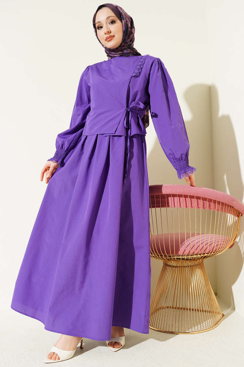 Lace-Detail Poplin Pinafore Dress - Purple