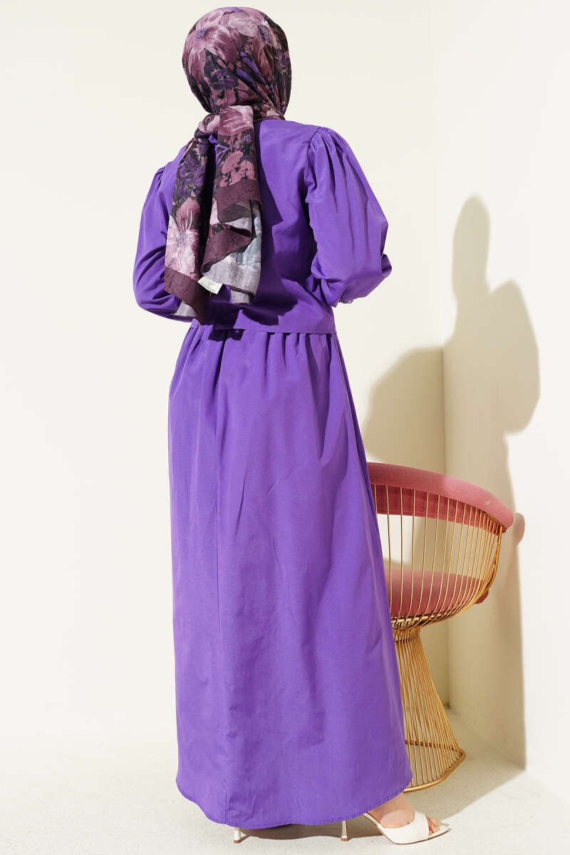 Lace-Detail Poplin Pinafore Dress - Purple