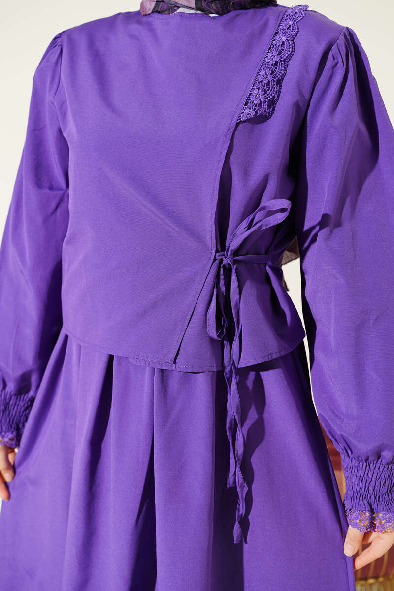 Lace-Detail Poplin Pinafore Dress - Purple
