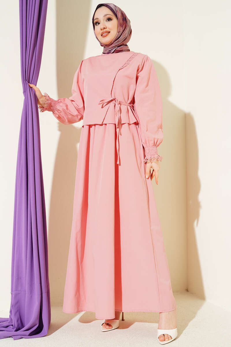 Lace-Detail Poplin Pinafore Dress - Powder