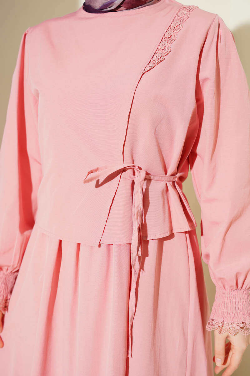 Lace-Detail Poplin Pinafore Dress - Powder