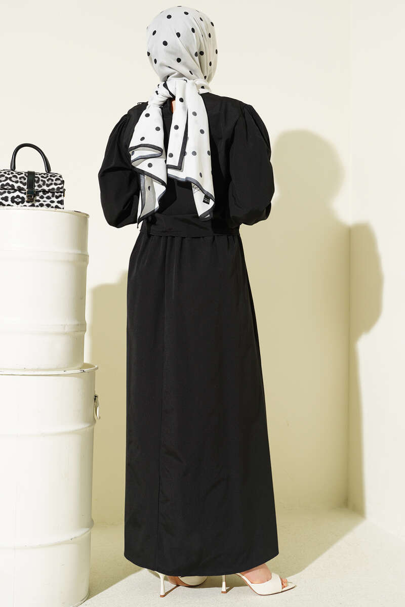 Lace-Detail Poplin Pinafore Dress - Black