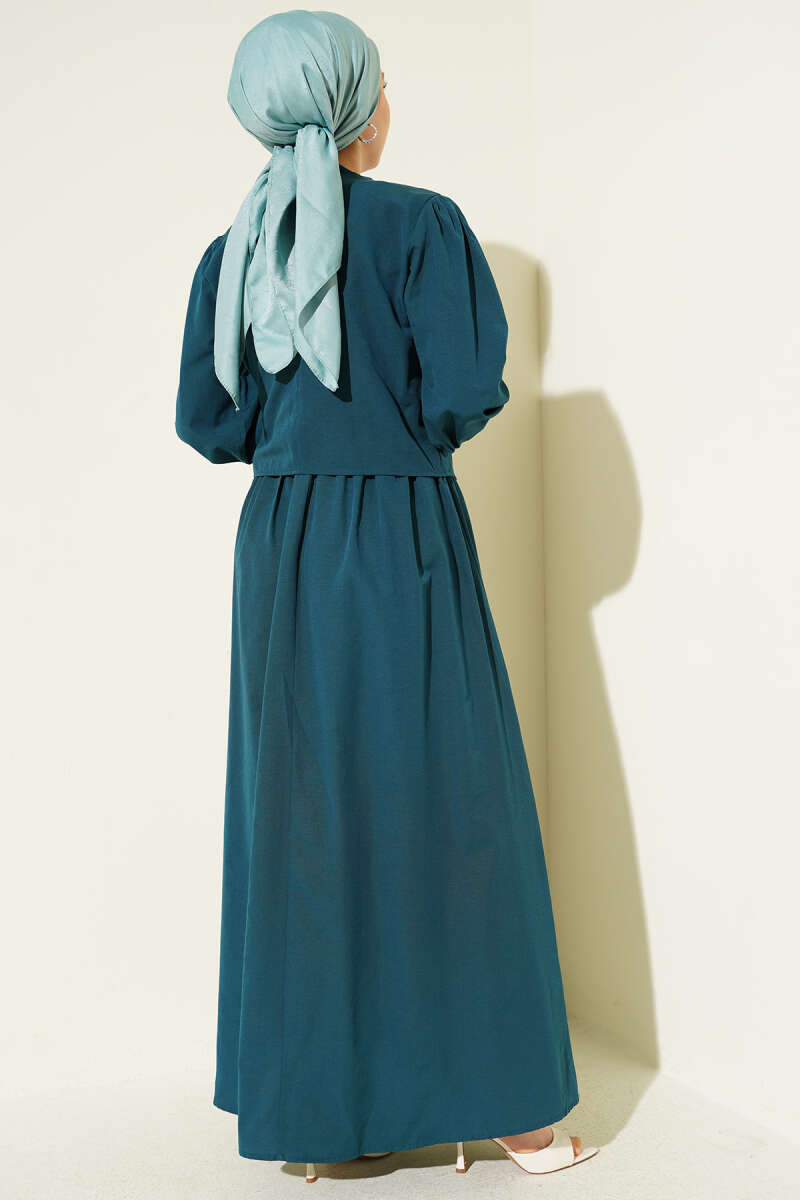 Lace-Detail Poplin Pinafore Dress - Emerald