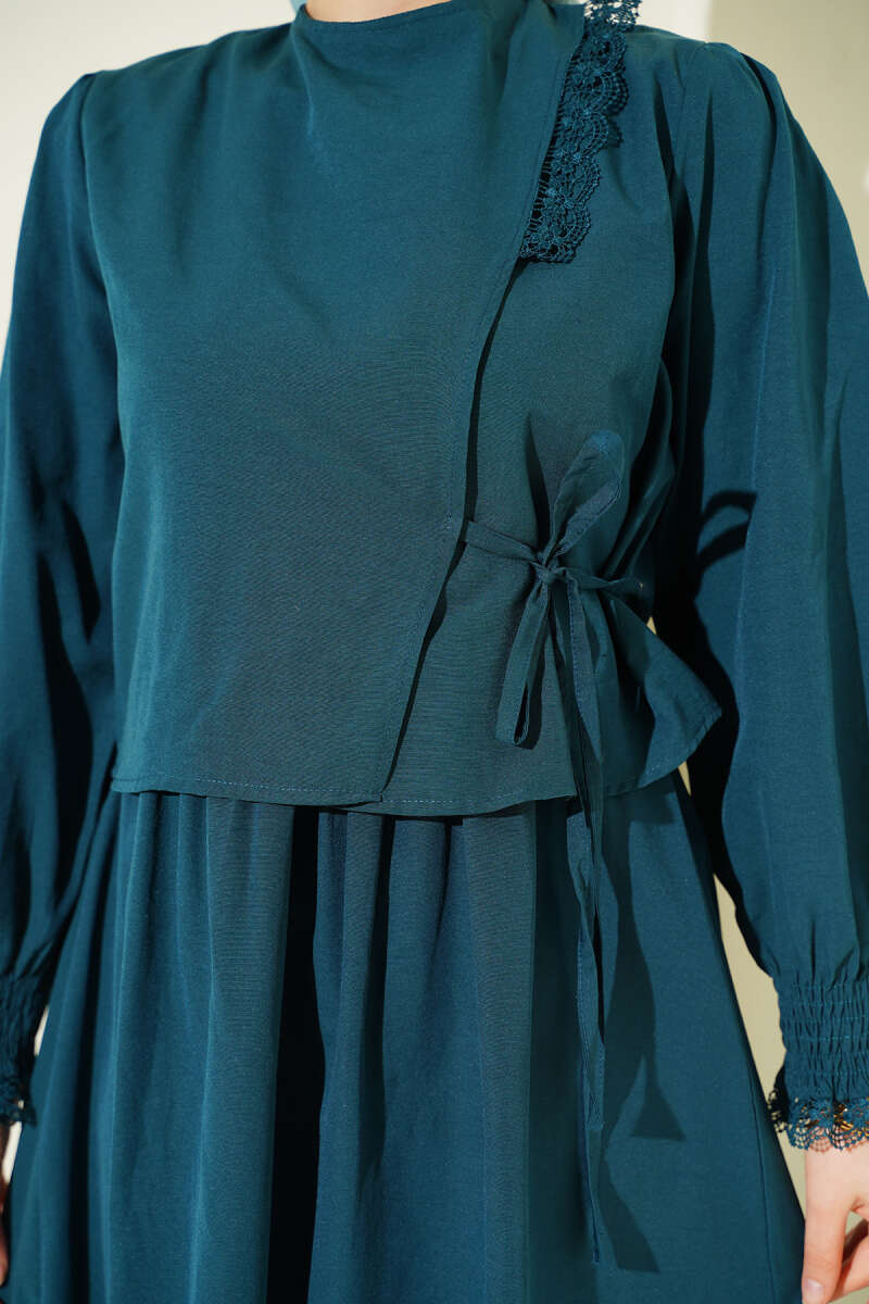 Lace-Detail Poplin Pinafore Dress - Emerald