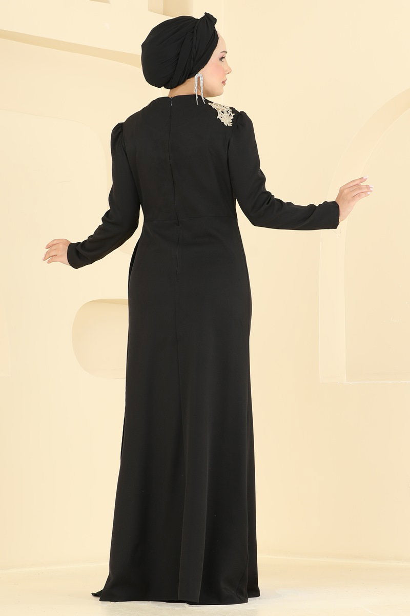 Elegant Lace-Detail Evening Dress - Black