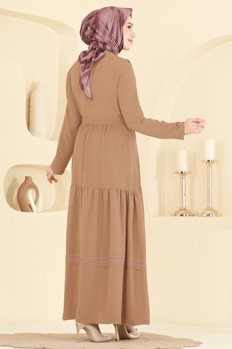Elegant Aerobin Dress with Lace Detail - Light Latte