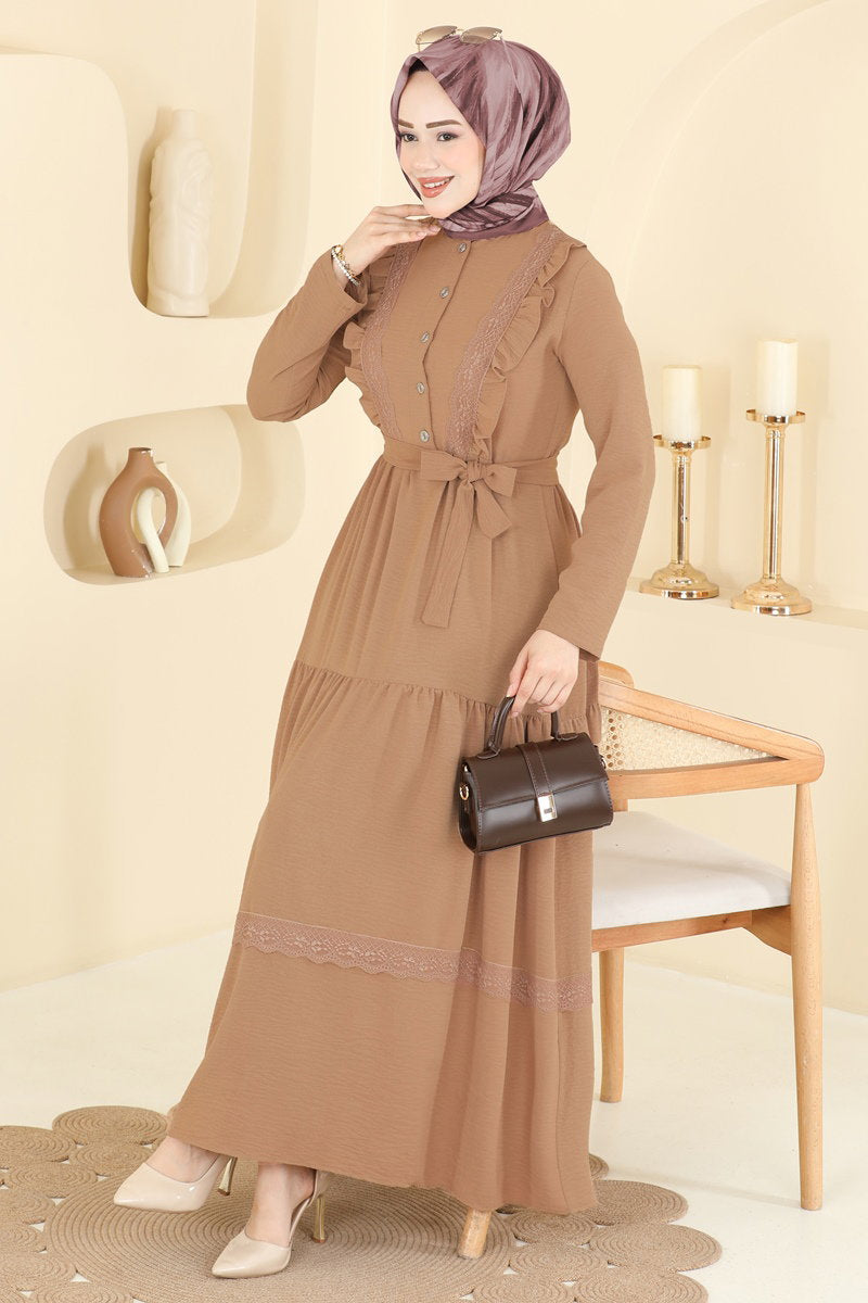 Elegant Aerobin Dress with Lace Detail - Light Latte