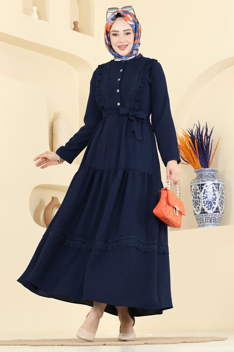 Elegant Aerobin Dress with Lace Detail - Dark Navy
