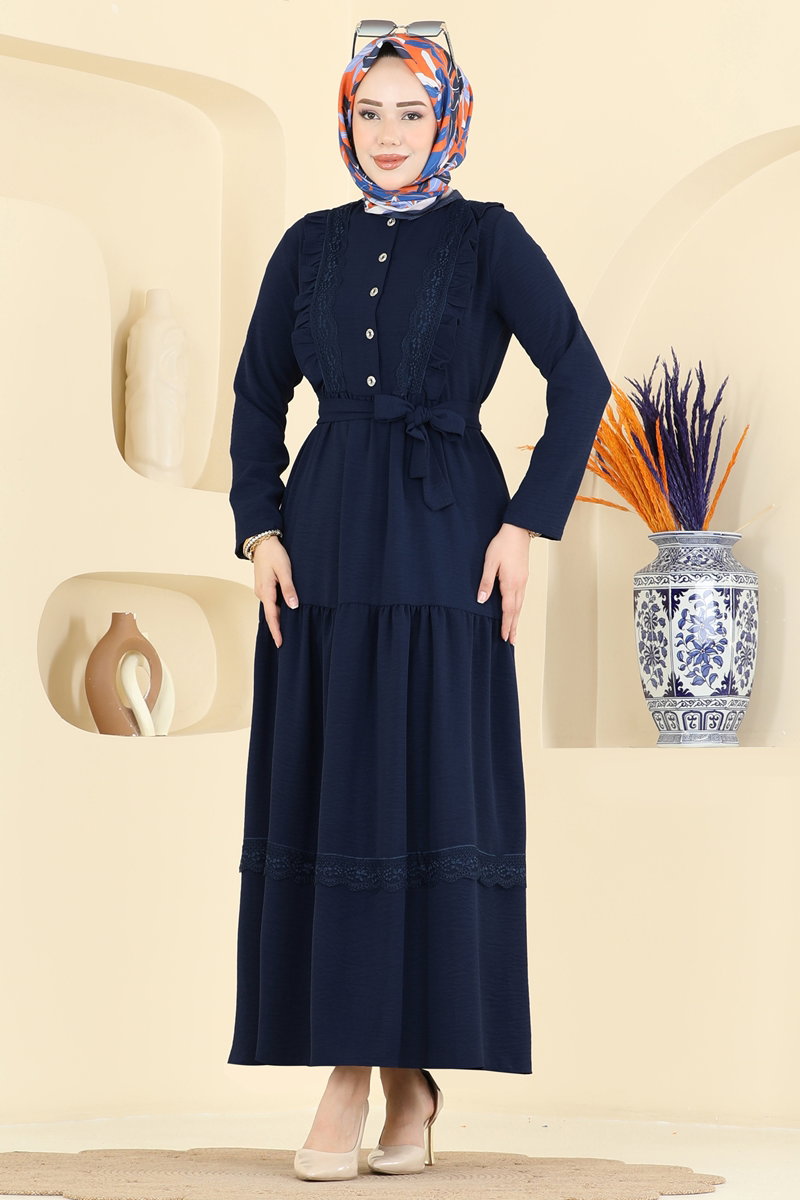Elegant Aerobin Dress with Lace Detail - Dark Navy