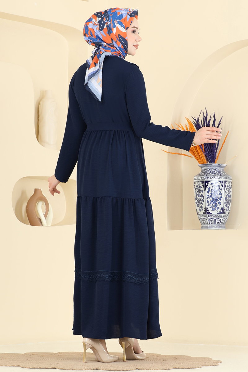 Elegant Aerobin Dress with Lace Detail - Dark Navy