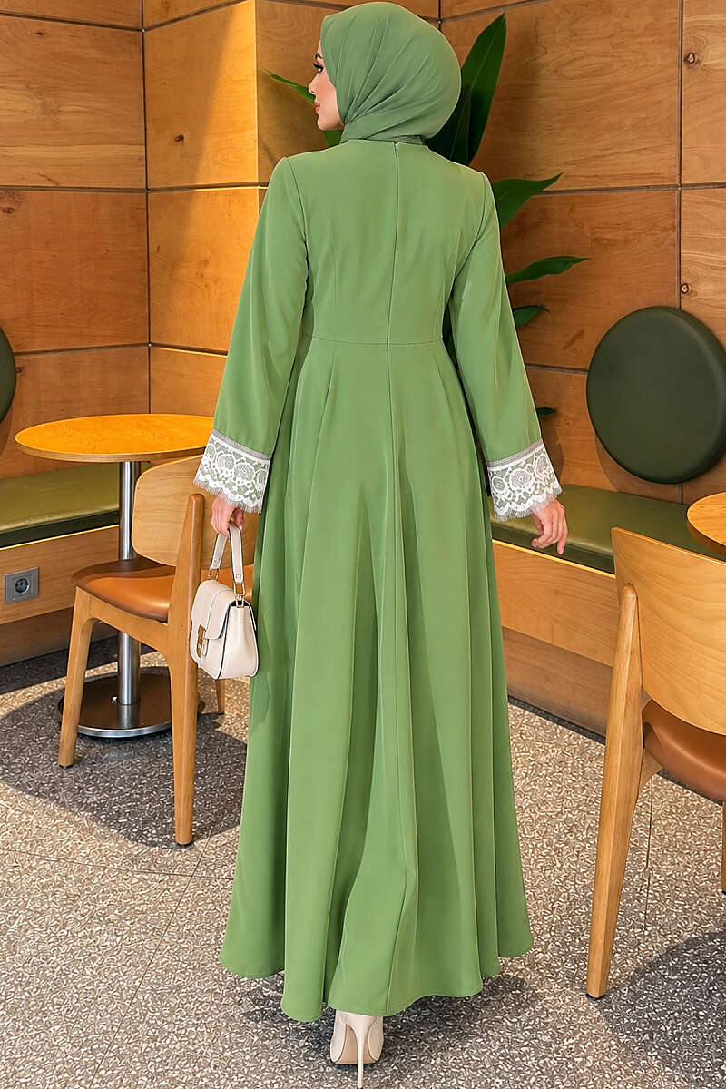 Lace Dress with Stone Detail - Pistachio