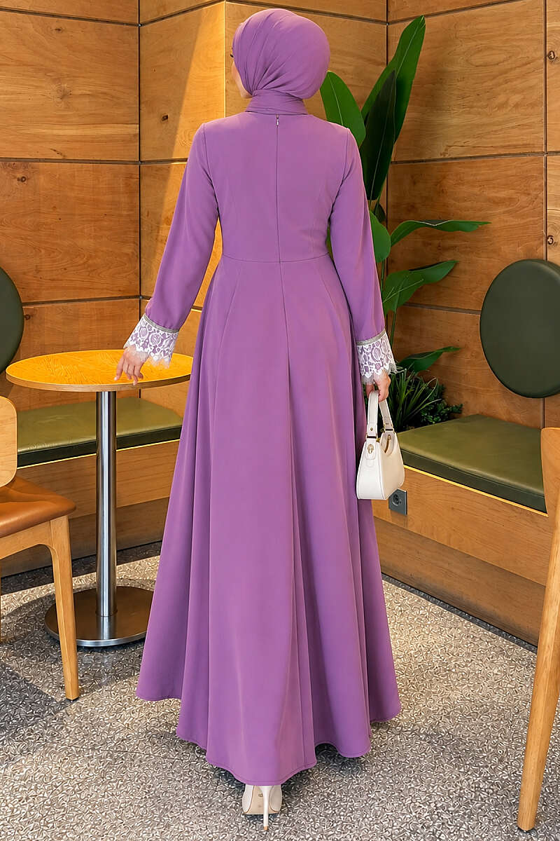 Lace Dress with Stone Detail - Purple