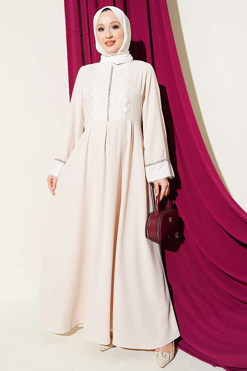 Lace Dress with Stone Detail - Stone
