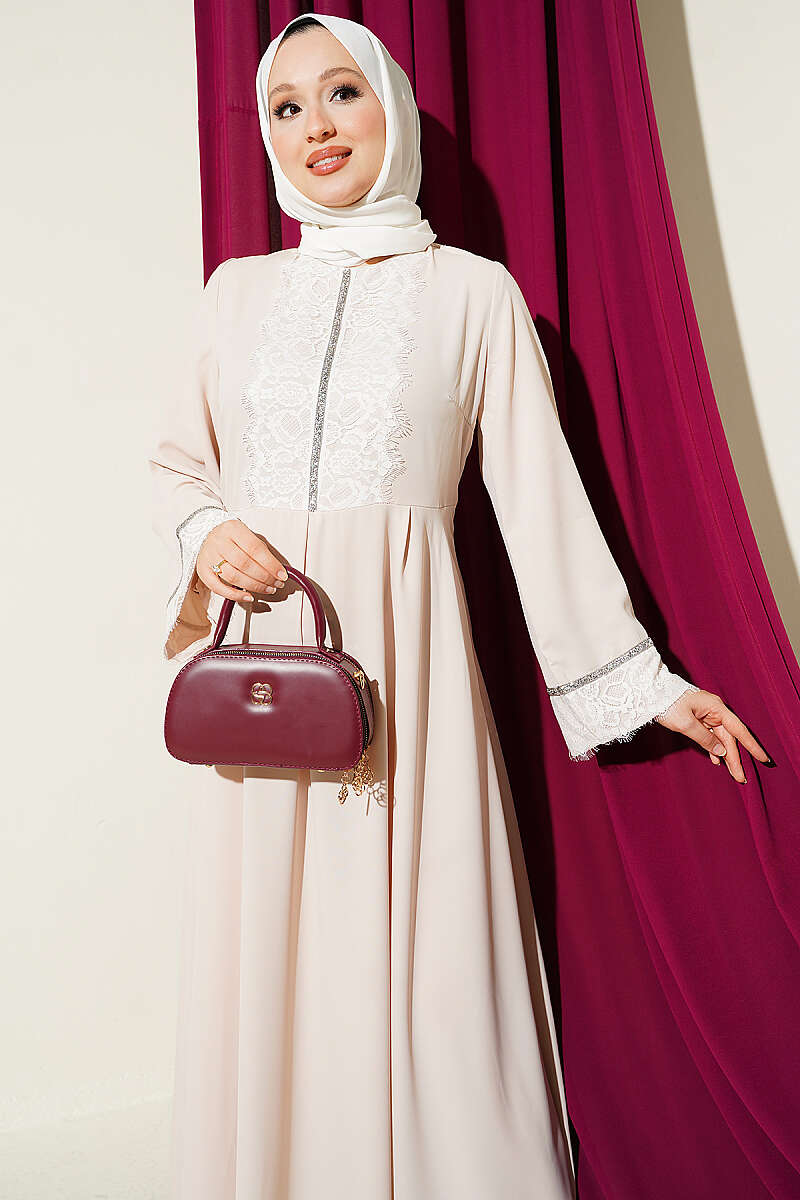 Lace Dress with Stone Detail - Stone