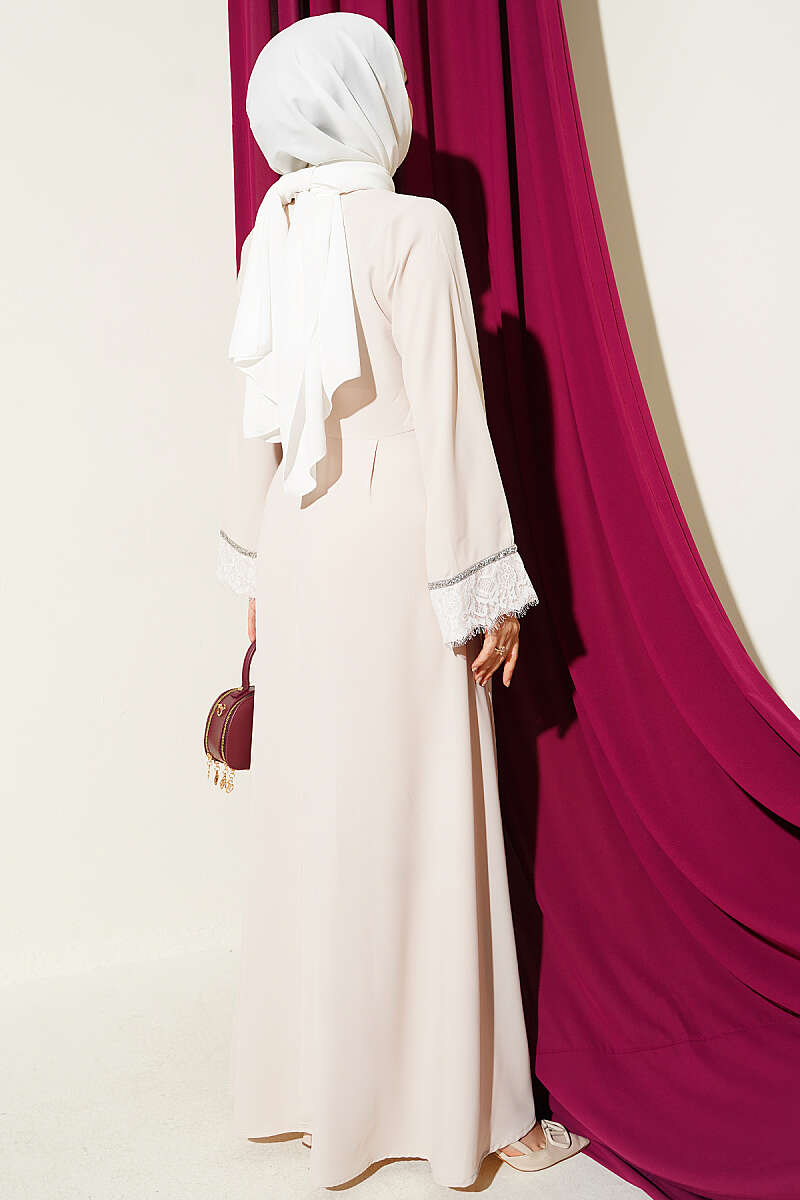 Lace Dress with Stone Detail - Stone