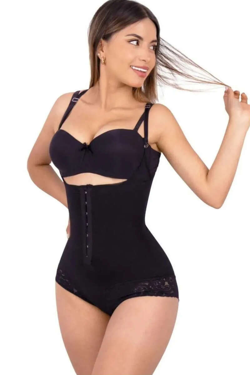 Lace Hook-Front Corset Shaper - Black