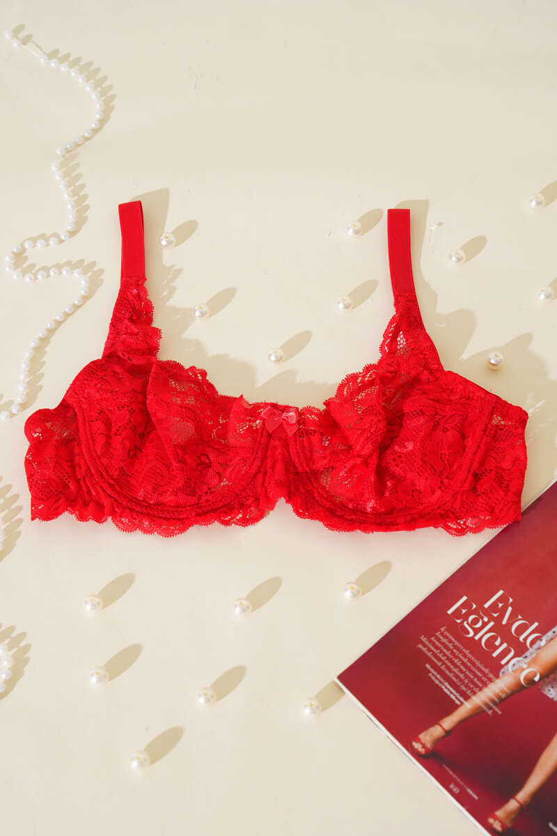 Underwired Lace Bra - Red