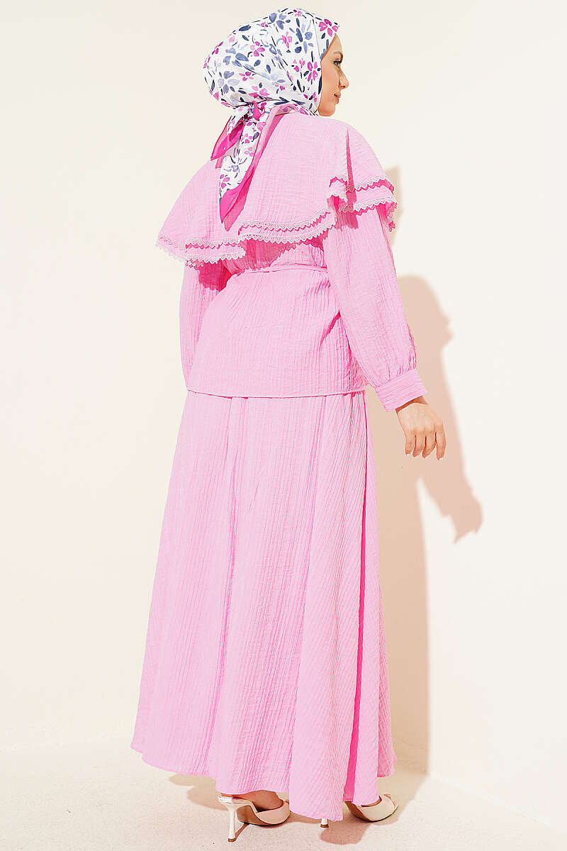 Lace Skirt Set with Double Sailor Collar - Pink