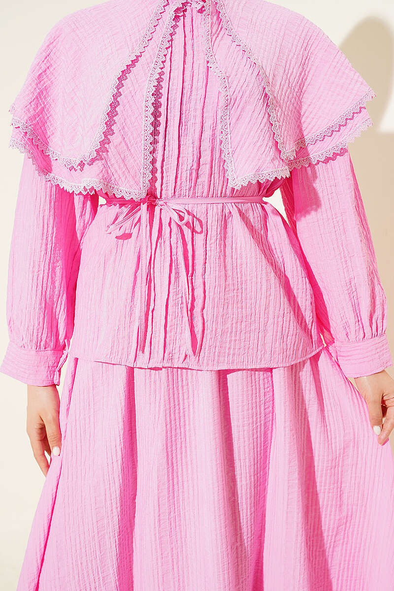 Lace Skirt Set with Double Sailor Collar - Pink