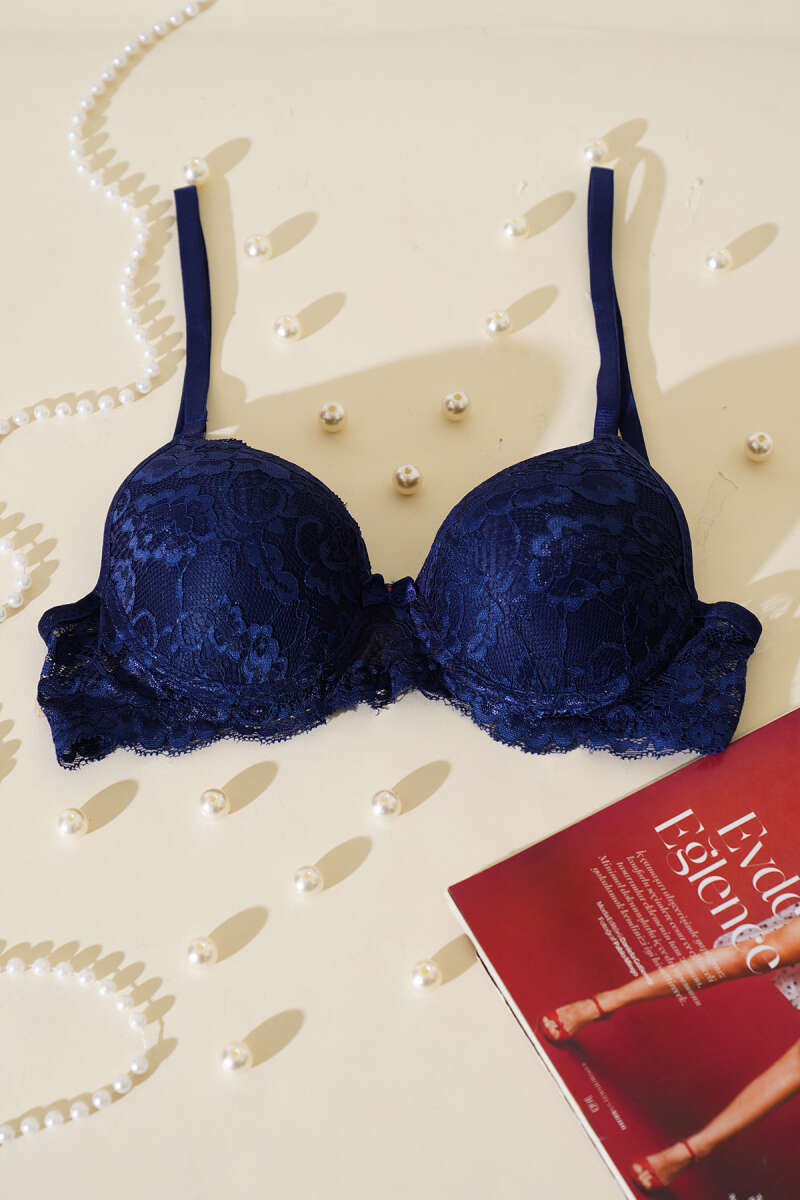 Unpadded Lace Bra - Navy