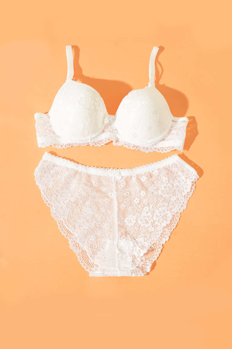 Unpadded Lace Bra Set - Ecru