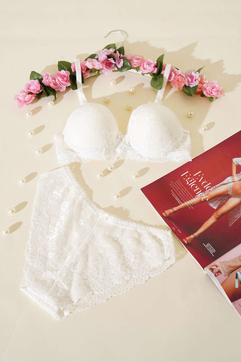 Unpadded Lace Bra Set - Ecru