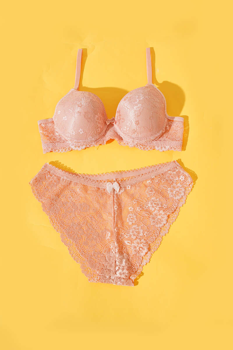 Unpadded Lace Bra Set - Powder