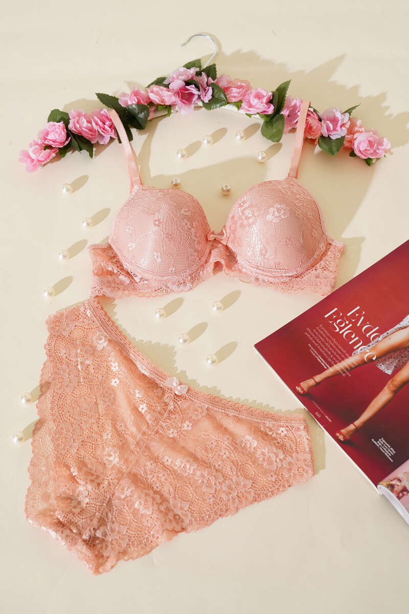 Unpadded Lace Bra Set - Powder