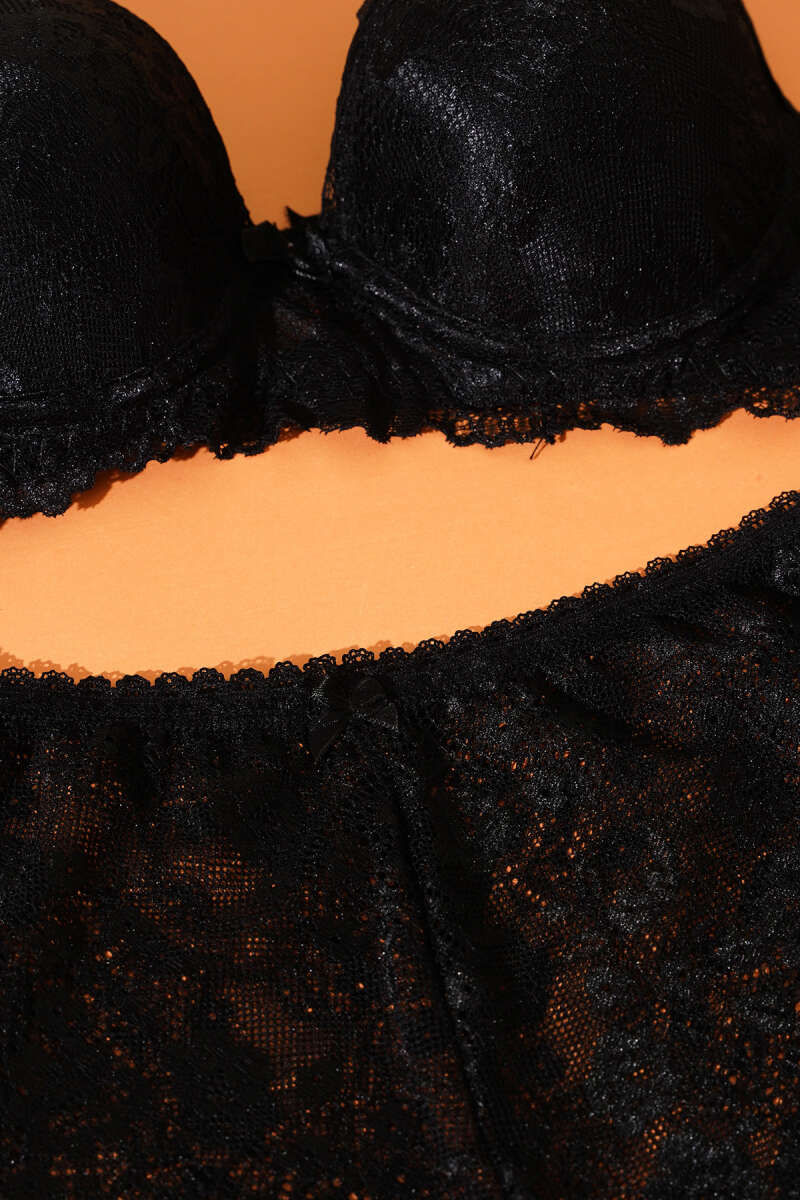 Unpadded Lace Bra Set - Black