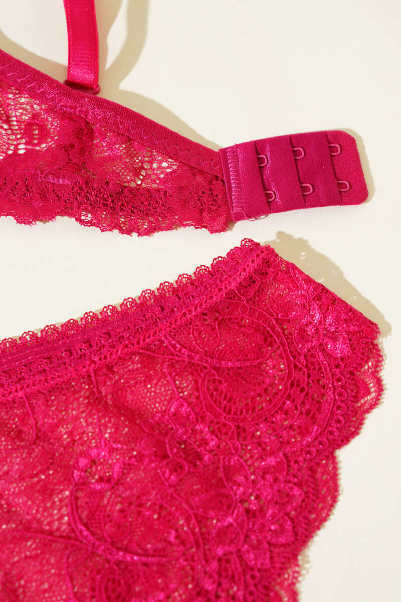 Unpadded Lace Bra Set - Cherry