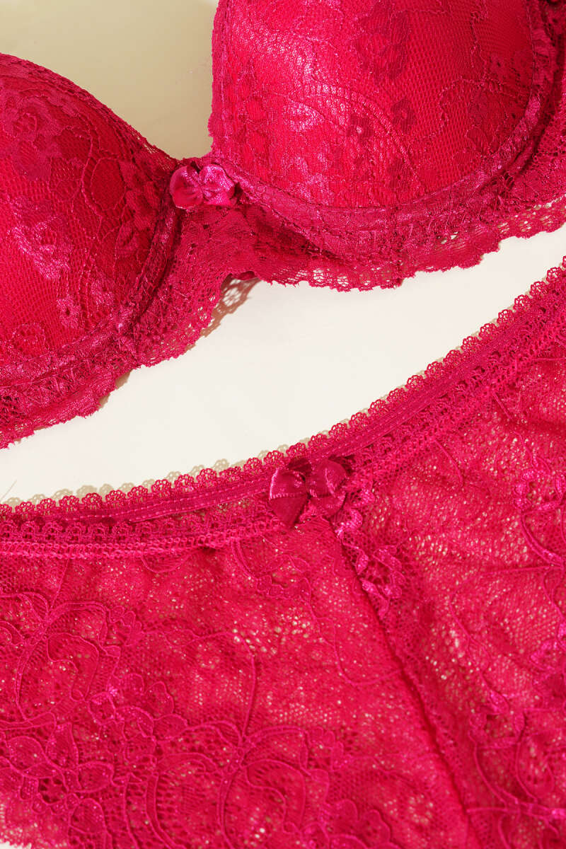 Unpadded Lace Bra Set - Cherry