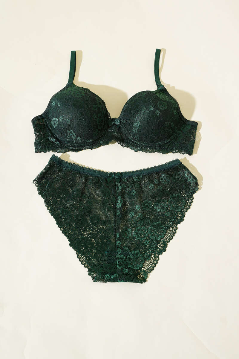 Unpadded Lace Bra Set - Emerald