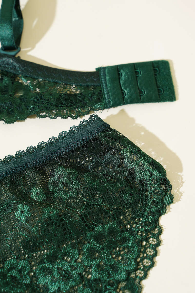 Unpadded Lace Bra Set - Emerald