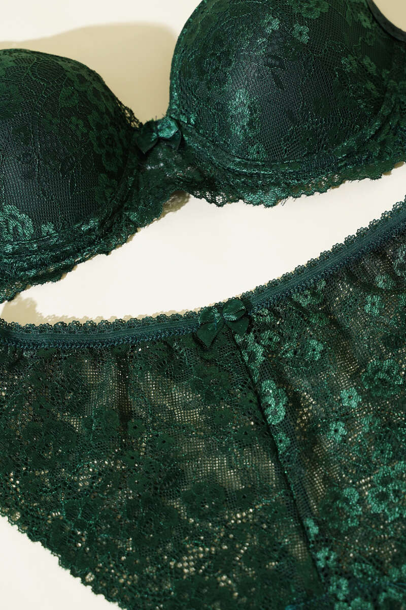 Unpadded Lace Bra Set - Emerald